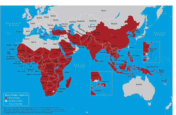 地図 3-10. マラリア流行地域（東半球）
